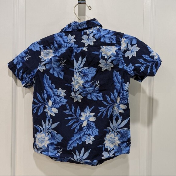Janie And Jack Blue Hawaiian Button Down Short Sleeve Collared Shirt Boys Size 5 - Picture 3 of 5